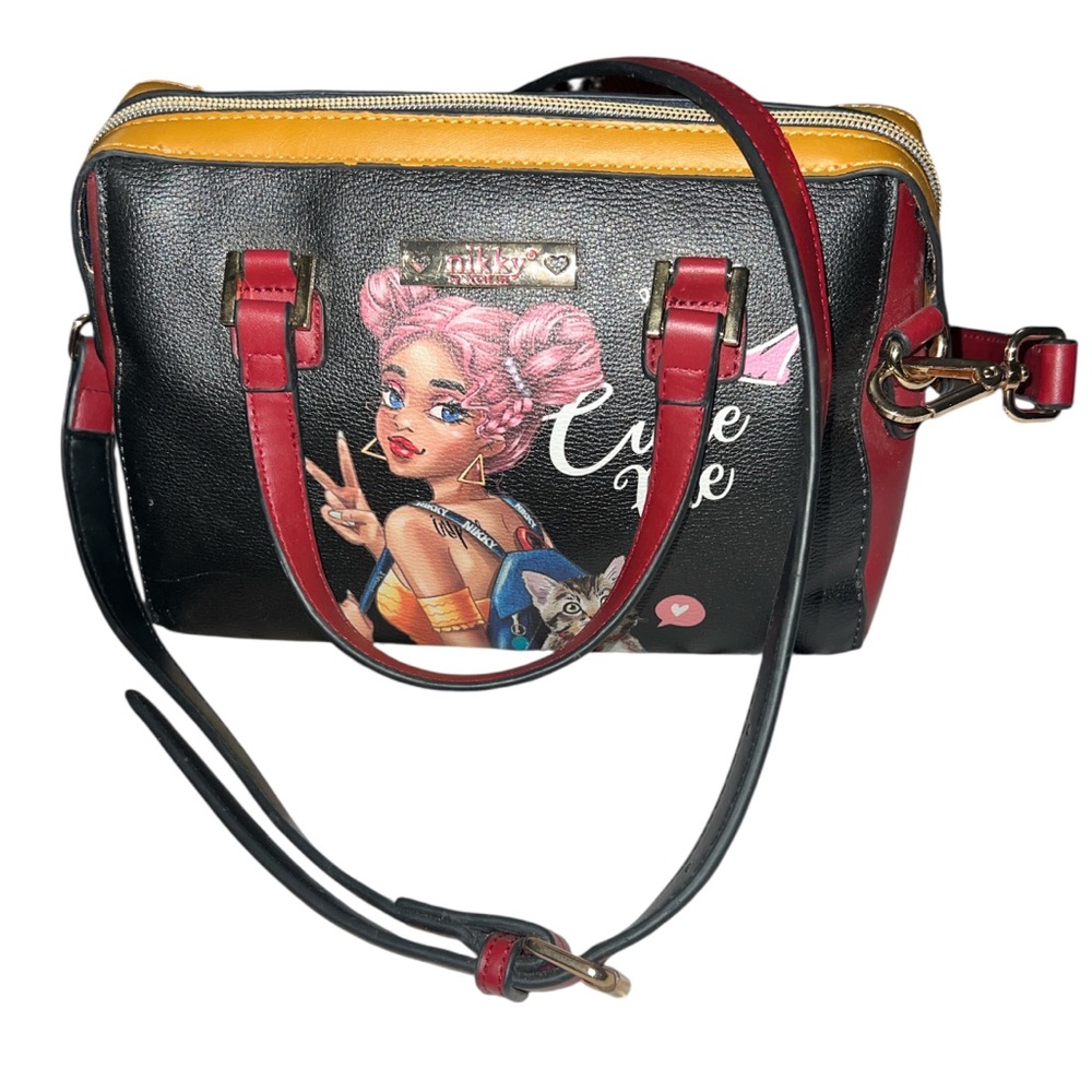 Edgy Black and Red Crossbody Bag by